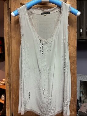 Pure sugar grey tank with silver beads raw trim racerback medium blouse club top
